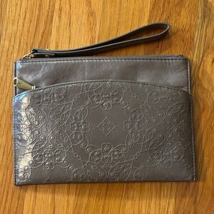 New Hobo Taupe Embossed Wristlet Clutch with an extra pocket